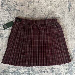 wild fable Burgundy Plaid Pleated Mini Skirt with Buckle Waist